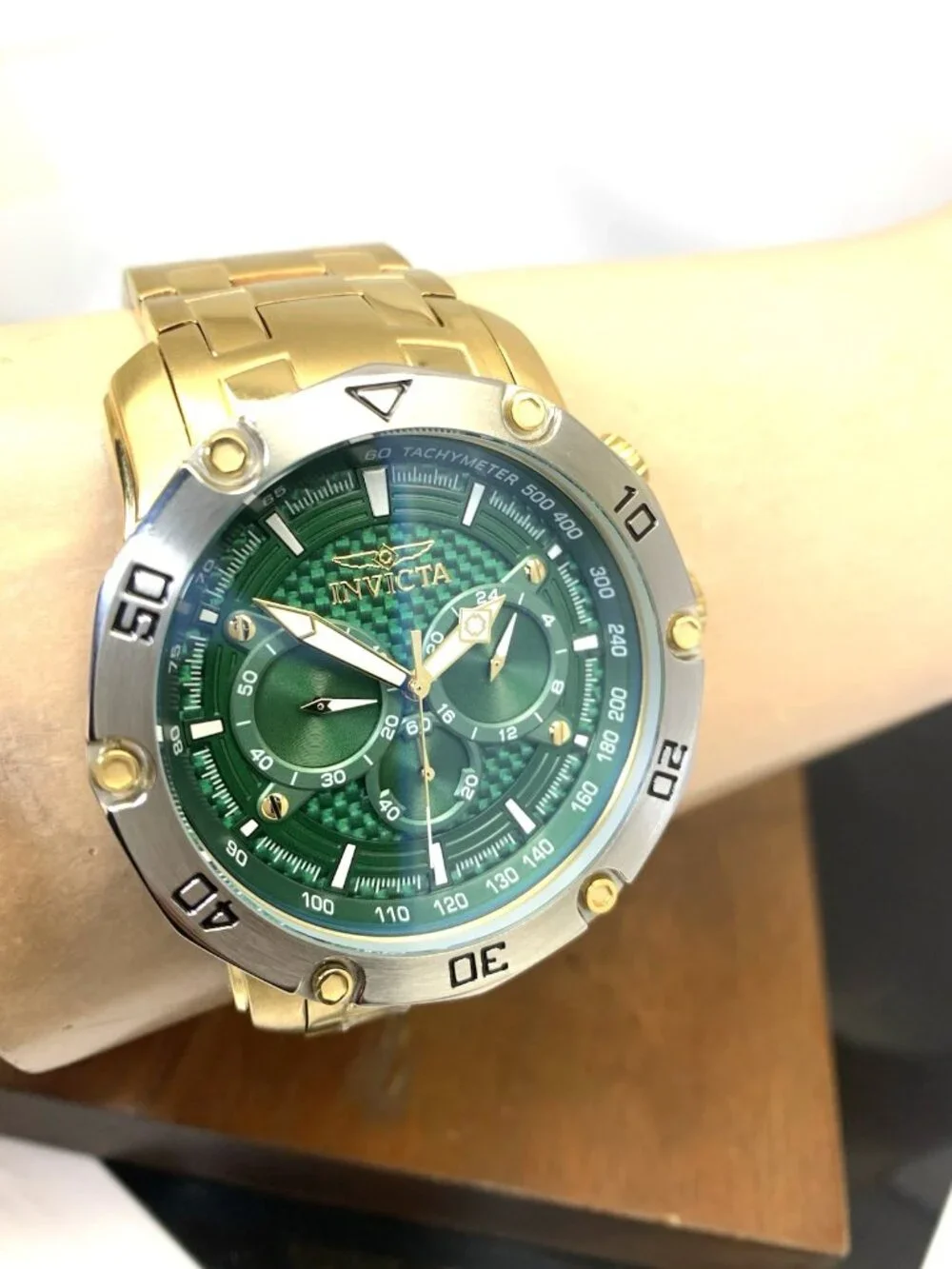 Invicta Men's Watch 38445 Pro Diver Quartz Green Dial Gold Stainless Steel 50mm